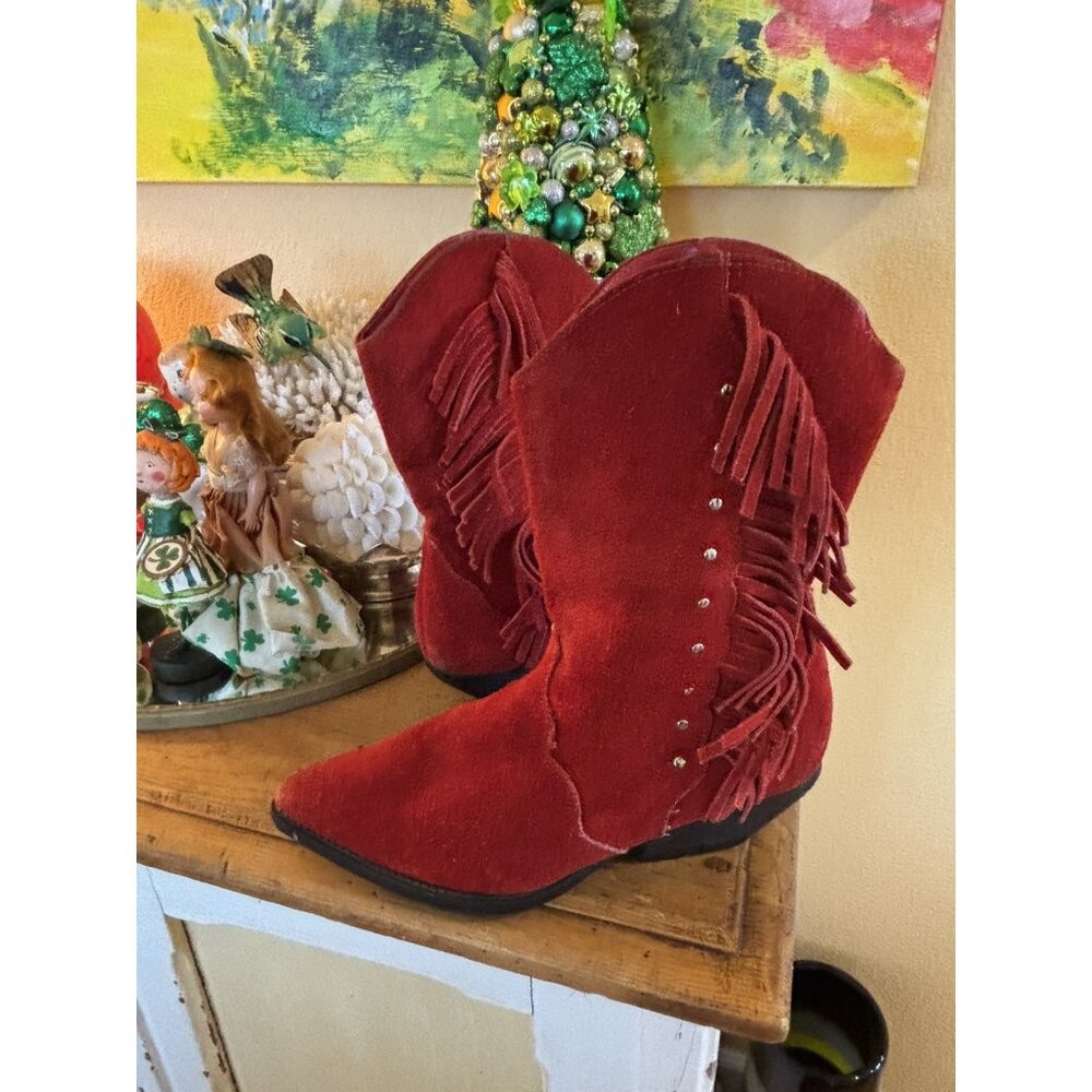 Arizona Jean Company Red Suede Leather Western Cowboy Pointed Toe Boots 7M